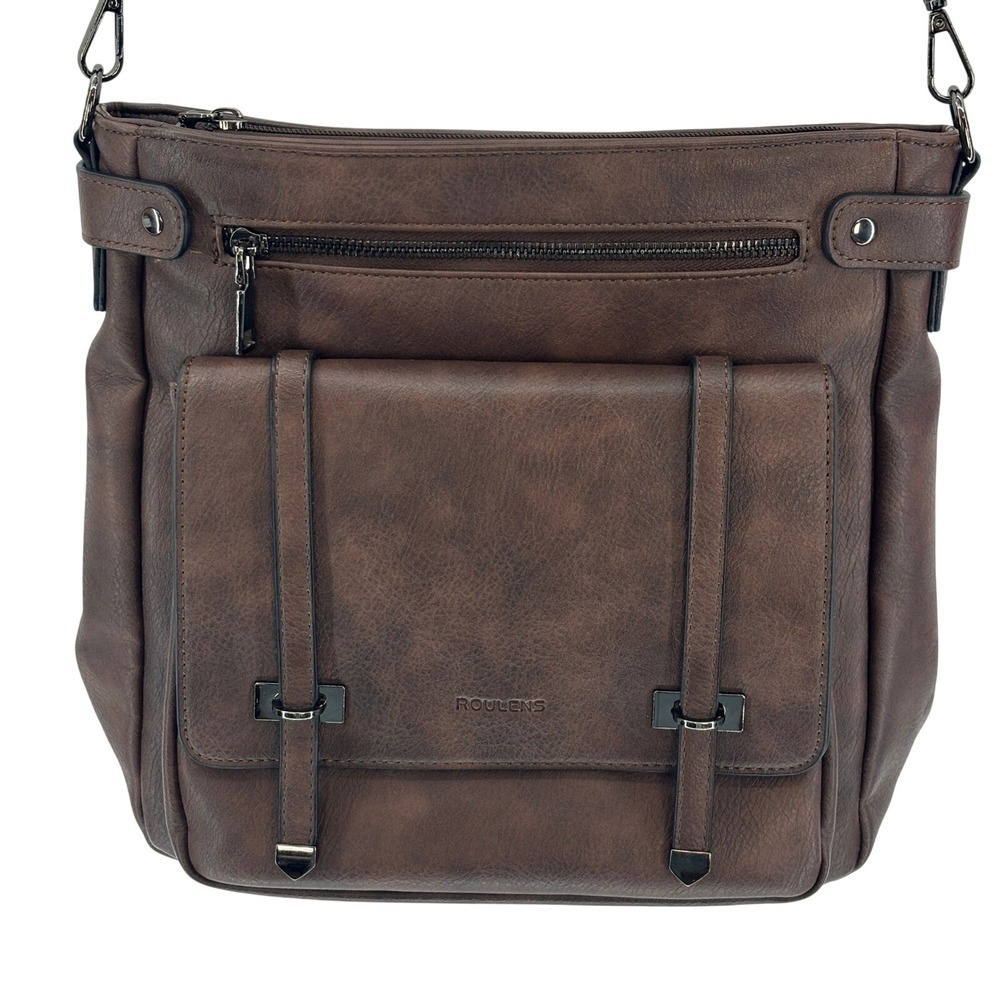 ROULENS Brown Faux Leather Crossbody Bag Shoulder Messenger Boho Casual Indie